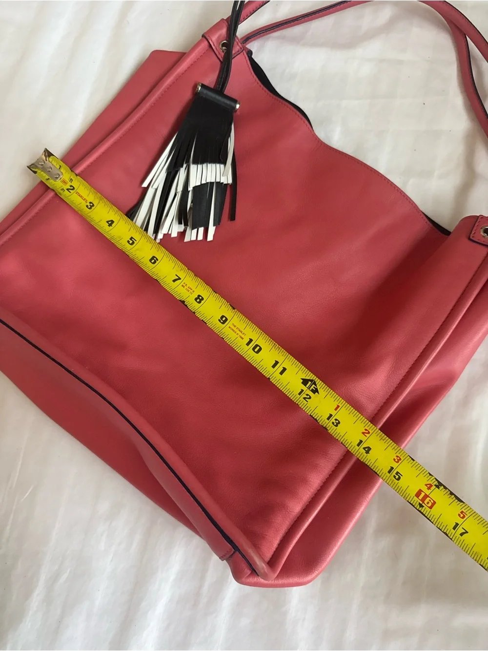 Proenza Schouler Coral Pink Leather Medium Tote with Fringe Tassel Charm Luxury
